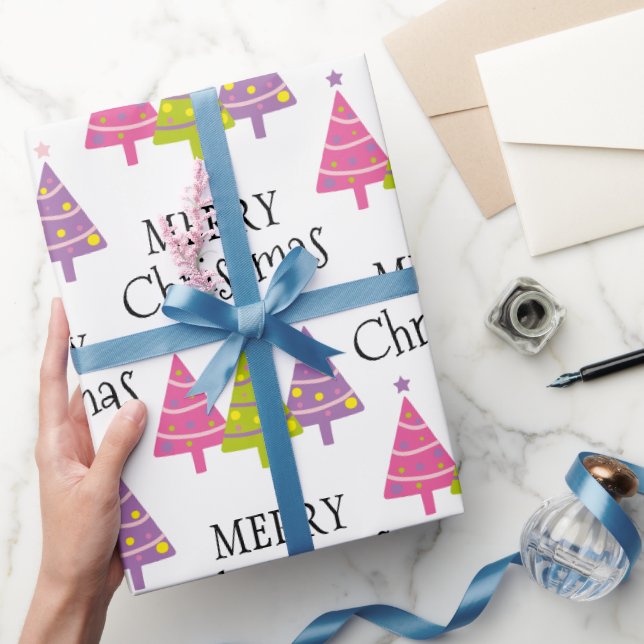 Cute Merry Christmas Trees  Wrapping Paper (Gifting)