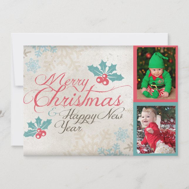 Cute Merry Christmas Twin Babies Photo Holiday Card (Front)