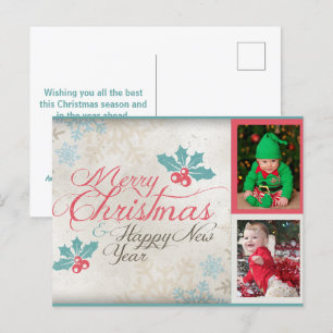 Cute Merry Christmas Twin Babies Photo Holiday Postcard