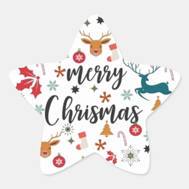 Cute merry Christmas Typography  Star Sticker (Front)