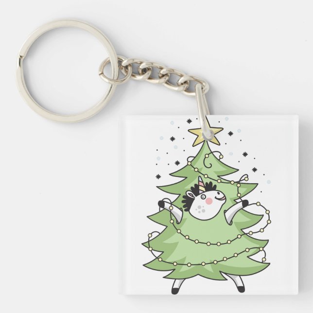 Cute Merry Christmas unicorn Key Ring (Front)