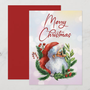 Cute Merry Christmas Watercolor Santa Holiday Card