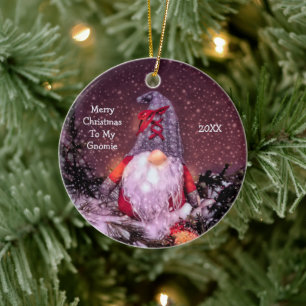 Cute Merry Christmas Whimsical Gnome Holiday Tree Ceramic Tree Decoration