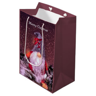 Cute Merry Christmas Whimsical Gnome Holiday Tree Medium Gift Bag