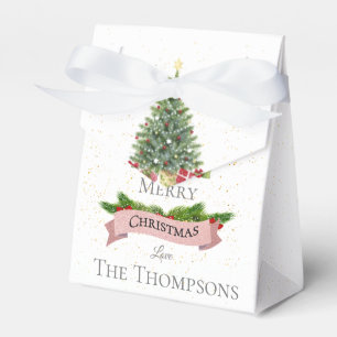 Cute  Merry Christmas White  Faux Pink Glitter Favour Box