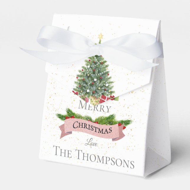 Cute  Merry Christmas White  Faux Pink Glitter Favour Box (Front Side)