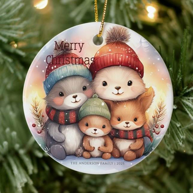 Cute Merry Christmas Woodland Animal Family Ceramic Tree Decoration (Creator Uploaded)