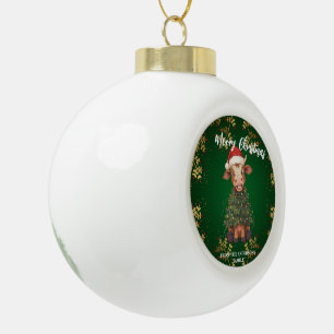 Cute merry Cow Christmas tree calf ox Xmas pattern Ceramic Ball Christmas Ornament
