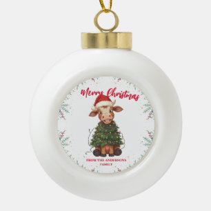 Cute merry Cow Christmas tree calf ox Xmas pattern Ceramic Ball Christmas Ornament