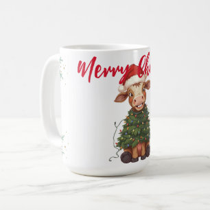 Cute merry Cow Christmas tree calf ox Xmas pattern Coffee Mug
