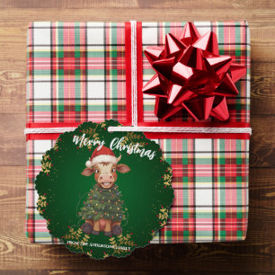 Cute merry Cow Christmas tree calf ox Xmas pattern Decoration Card