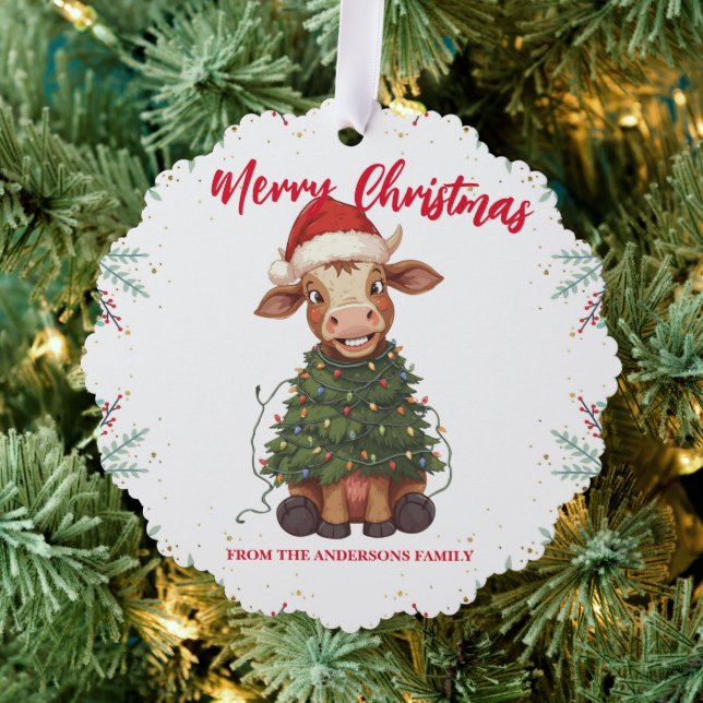 Cute merry Cow Christmas tree calf ox Xmas pattern Decoration Card (Insitu (Tree))