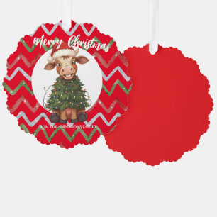Cute merry Cow Christmas tree calf ox Xmas pattern Decoration Card