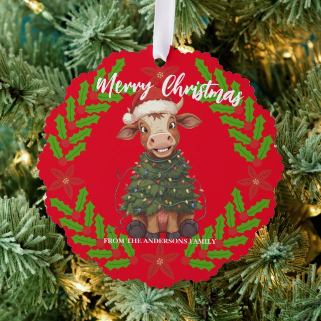 Cute merry Cow Christmas tree calf ox Xmas pattern Decoration Card (Insitu (Tree))