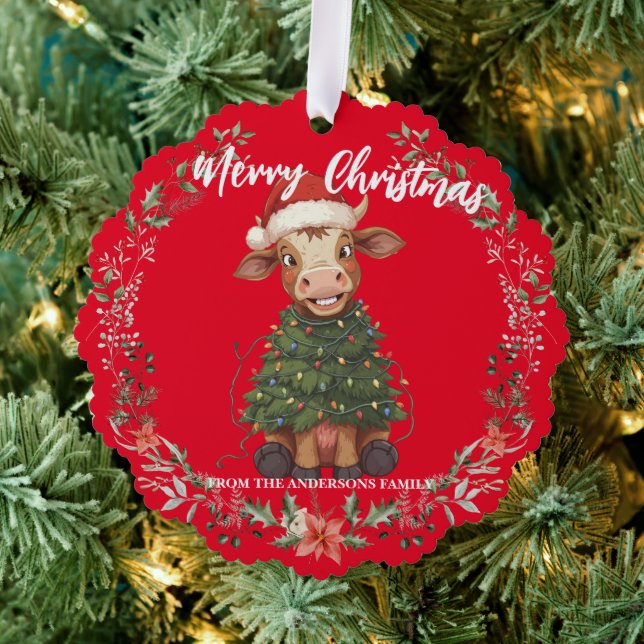 Cute merry Cow Christmas tree calf ox Xmas pattern Decoration Card (Insitu (Tree))