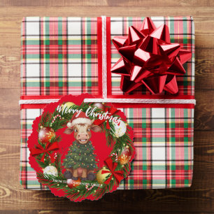 Cute merry Cow Christmas tree calf ox Xmas pattern Decoration Card