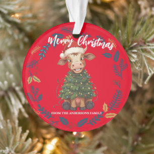 Cute merry Cow Christmas tree calf ox Xmas pattern Ornament