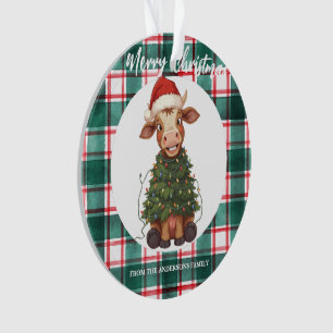 Cute merry Cow Christmas tree calf ox Xmas plaid Ornament