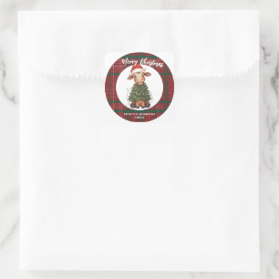 Cute merry Cow Christmas tree calf ox Xmas plaid Square Sticker