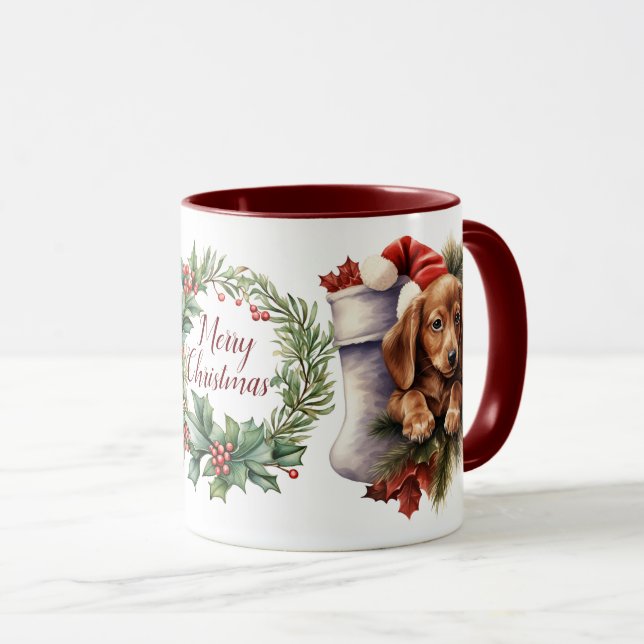 Cute Merry Dachshund Dog Christmas Mug (Front Right)