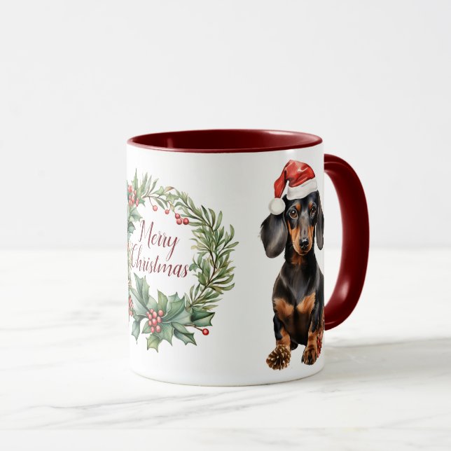 Cute Merry Dachshund Dog Christmas Mug (Front Right)
