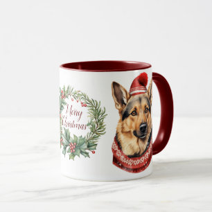 Cute Merry German Shepherd Dog Christmas Mug