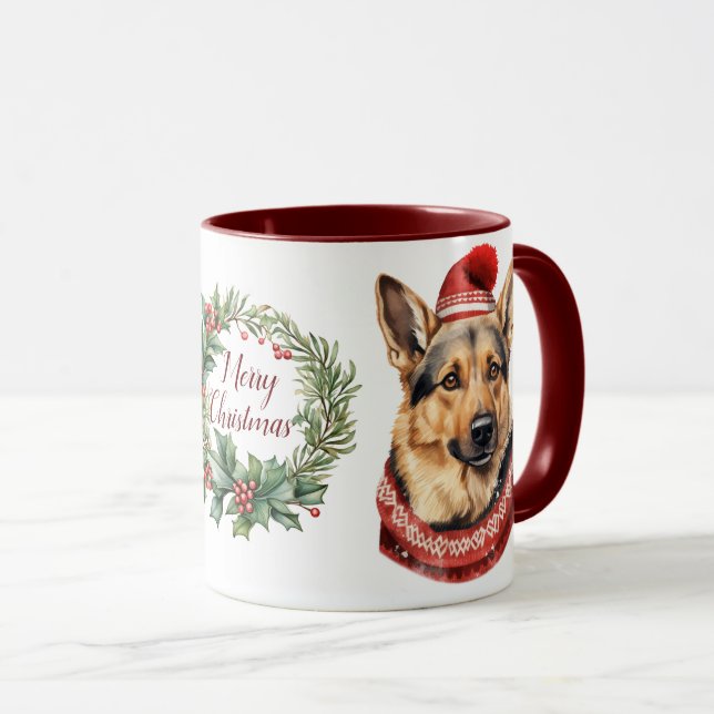 Cute Merry German Shepherd Dog Christmas Mug (Front Right)