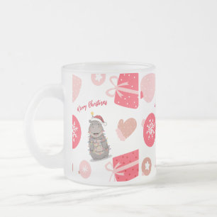 Cute merry Hippo christmas tree zoo safari Xmas Frosted Glass Coffee Mug