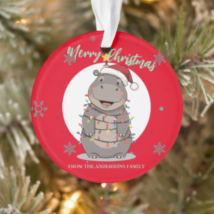 Cute merry Hippo christmas tree zoo safari Xmas  Ornament