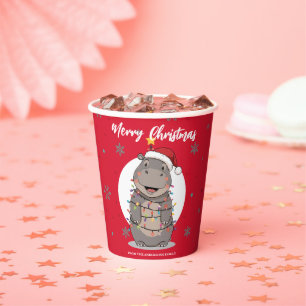 Cute merry Hippo christmas tree zoo safari Xmas pa Paper Cups