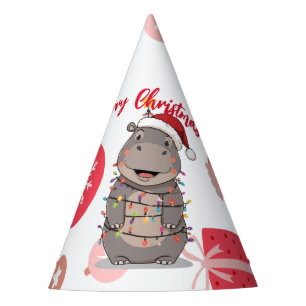Cute merry Hippo christmas tree zoo safari Xmas  Party Hat