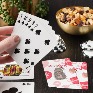 Cute merry Hippo christmas tree zoo safari Xmas Playing Cards