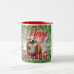 Cute 'Merry Humbug!' Dog Photo Christmas Wreath Two-Tone Coffee Mug