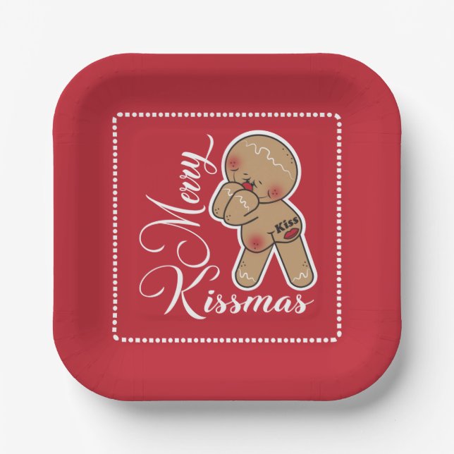 Cute Merry Kissmas Gingerbread man Paper Plate (Front)