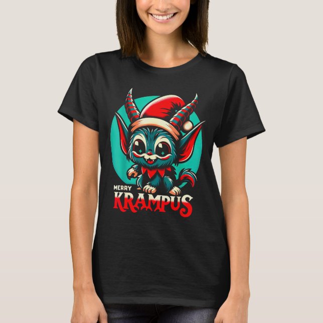 Cute Merry Krampus Christmas Holiday 30’s Retro Ca T-Shirt (Front)