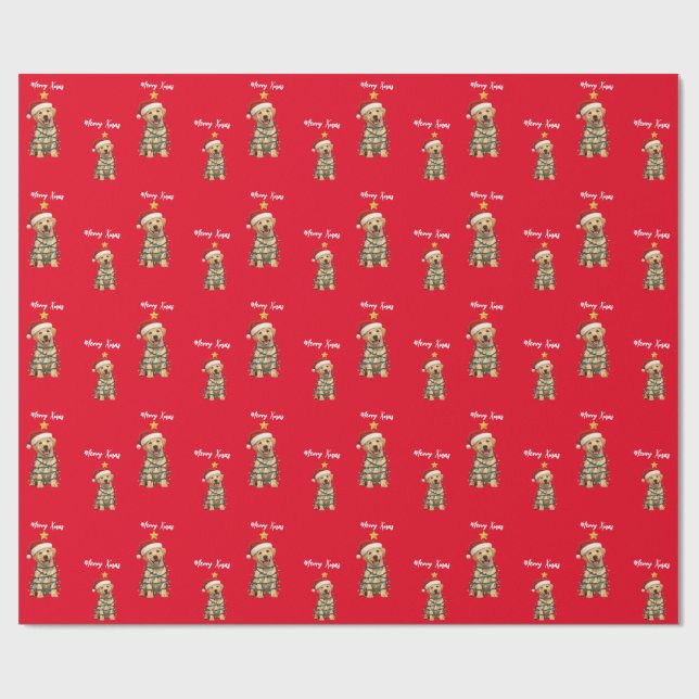 Cute merry Lab christmas tree puppy dog pattern Wrapping Paper (Flat)