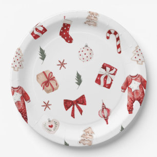 Cute Merry Little Red Winter Christmas Baby Shower Paper Plate