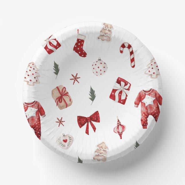 Cute Merry Little Red Winter Christmas Baby Shower Paper Plate (Front)