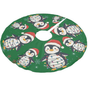 Cute merry penguin Christmas tree zoo safari Xmas Brushed Polyester Tree Skirt
