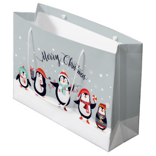 Cute Merry Penguins  Large Gift Bag
