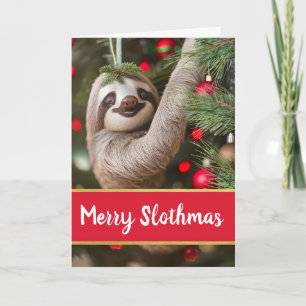 Cute Merry Slothmas with Sloth in Tree Card