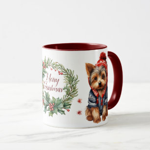 Cute Merry Yorkshire Terrier Dog Christmas Mug