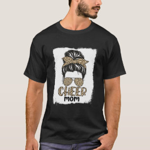 Cute Messy Bun Cheer Mom Funny Leopard Bandana Mot T-Shirt