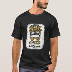 Cute Messy Bun Cheer Mom Funny Leopard Bandana Mot T-Shirt