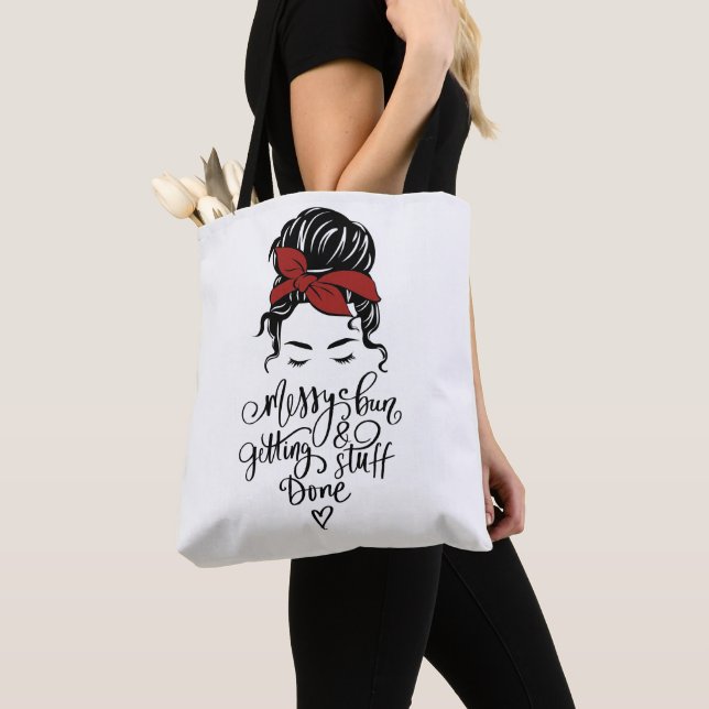 Cute Messy Bun Getting Stuff Done Tote Bag (Close Up)