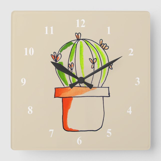 Cute Mexican cactus art Square Wall Clock (Front)