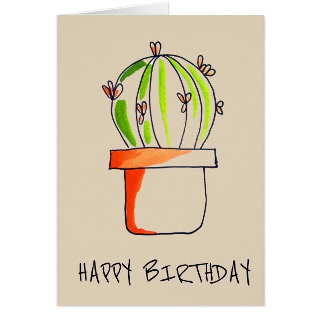 Cute Mexican cactus birthday desert art (Front)