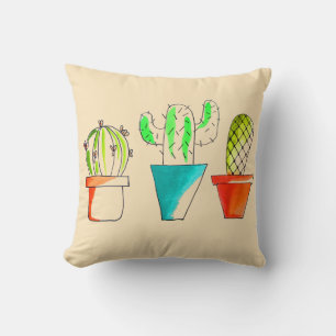 Cute Mexican cactus drawing art Cushion