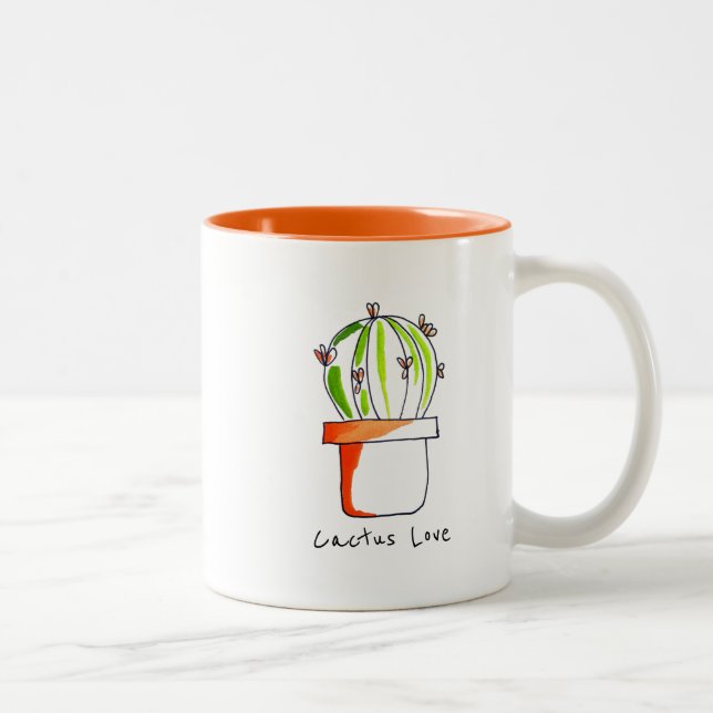 Cute Mexican cactus drawing art Two-Tone Coffee Mug (Right)