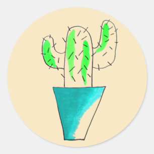 Cute Mexican cactus plant art Classic Round Sticker